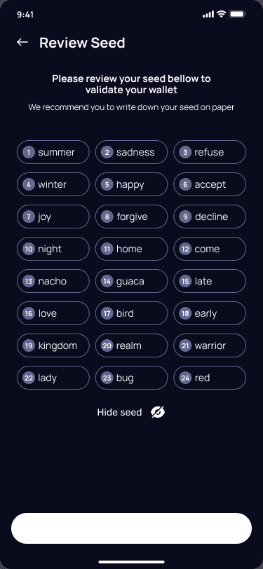 Klever Wallet recovery step