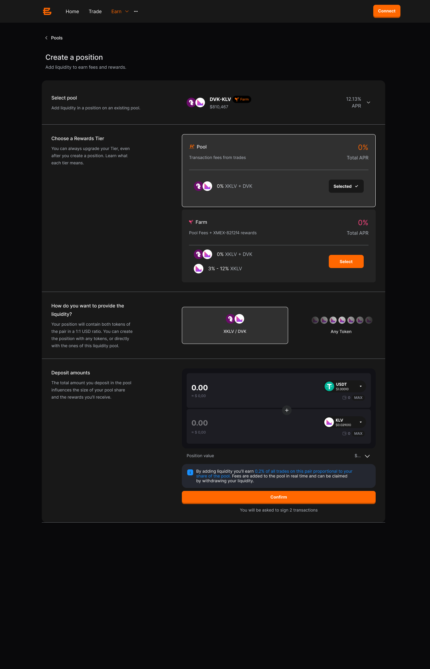 Bitcoin.me exploration for creating a DeFi liquidity position