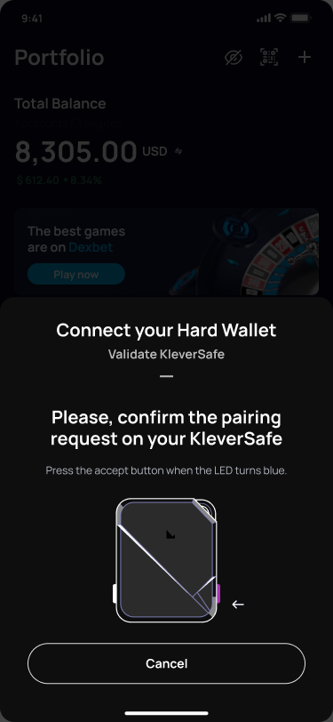 Klever Wallet asking the user to confirm pairing on KleverSafe